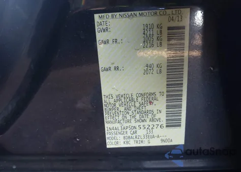 2013 Nissan Altima 2.5 S z USA, uszkodzony, nr VIN 1N4AL3AP5DN552276